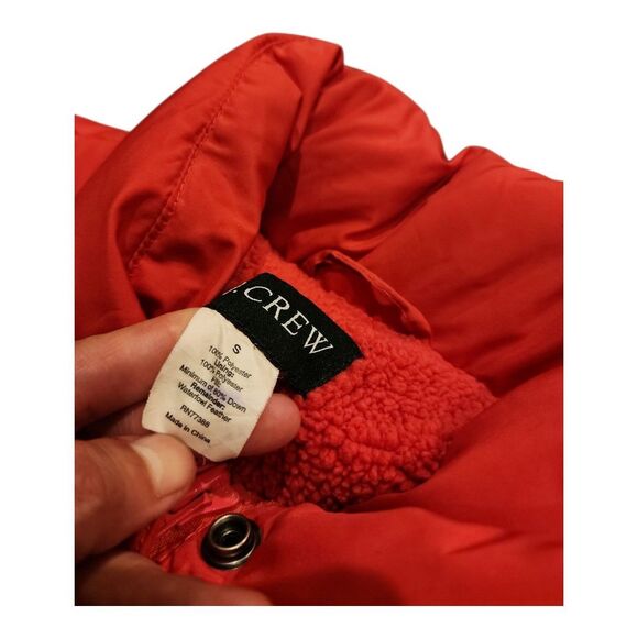 J.Crew Women Small Down Feather Puffer Vest Jacket Red Coral Fleece Lined Warm - Picture 3 of 10